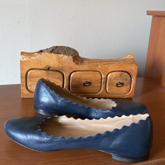 Shoes - Chloe Scalloped Edge Navy Blue Flats